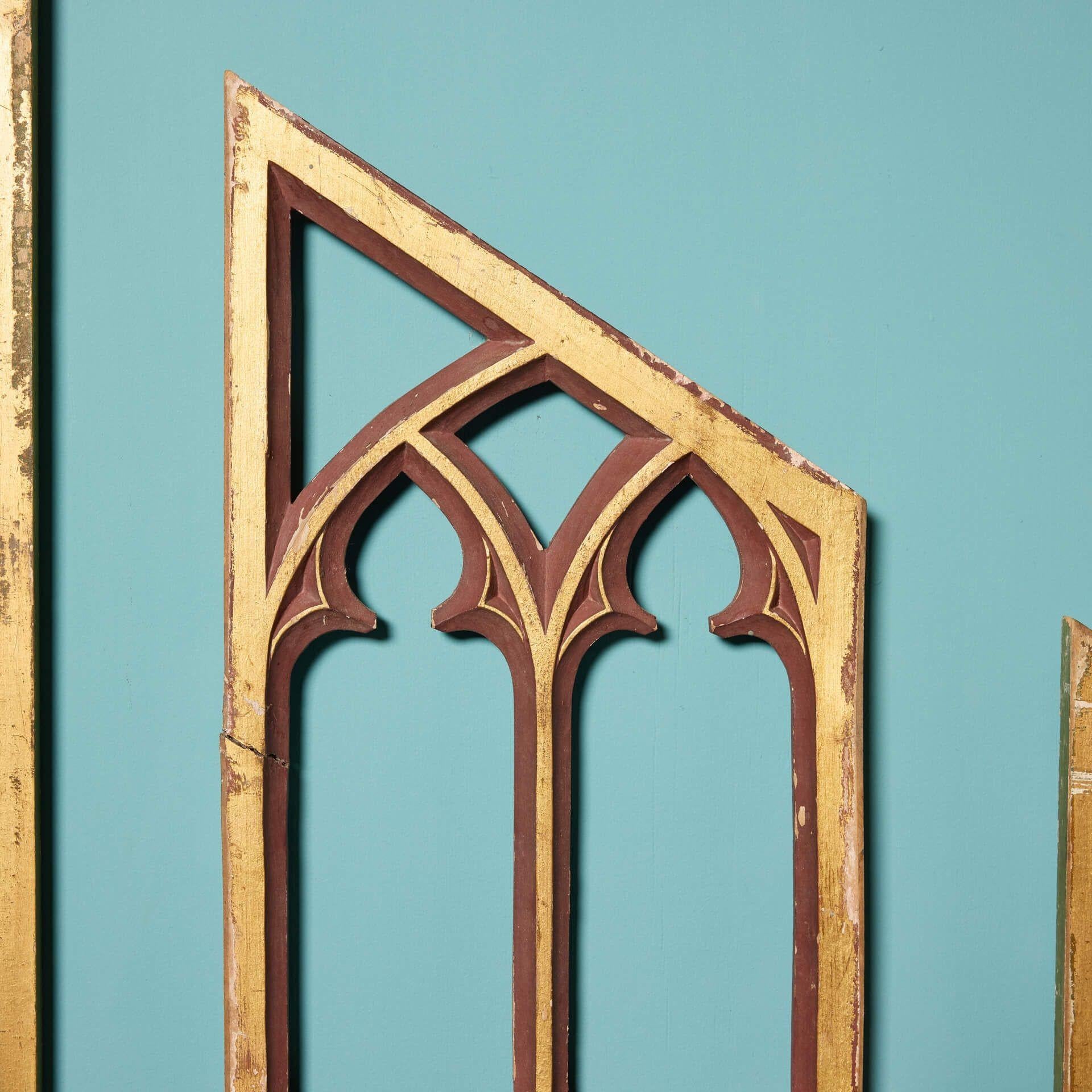 Gothic Set of 3 Antique Ecclesiastical Diagonal Panels For Sale