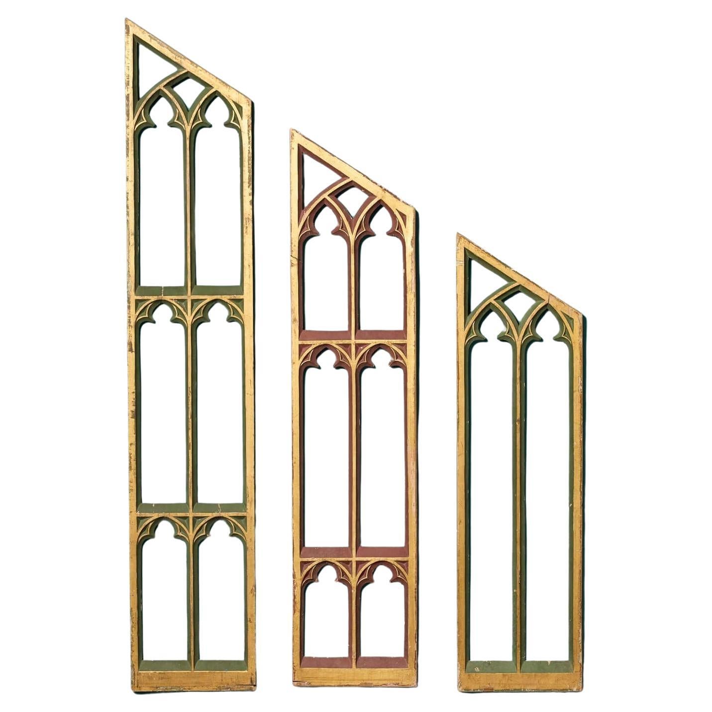 Set of 3 Antique Ecclesiastical Diagonal Panels