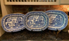 Set of 3 Antique English Blue Willow Staffordshire Platter Transferware