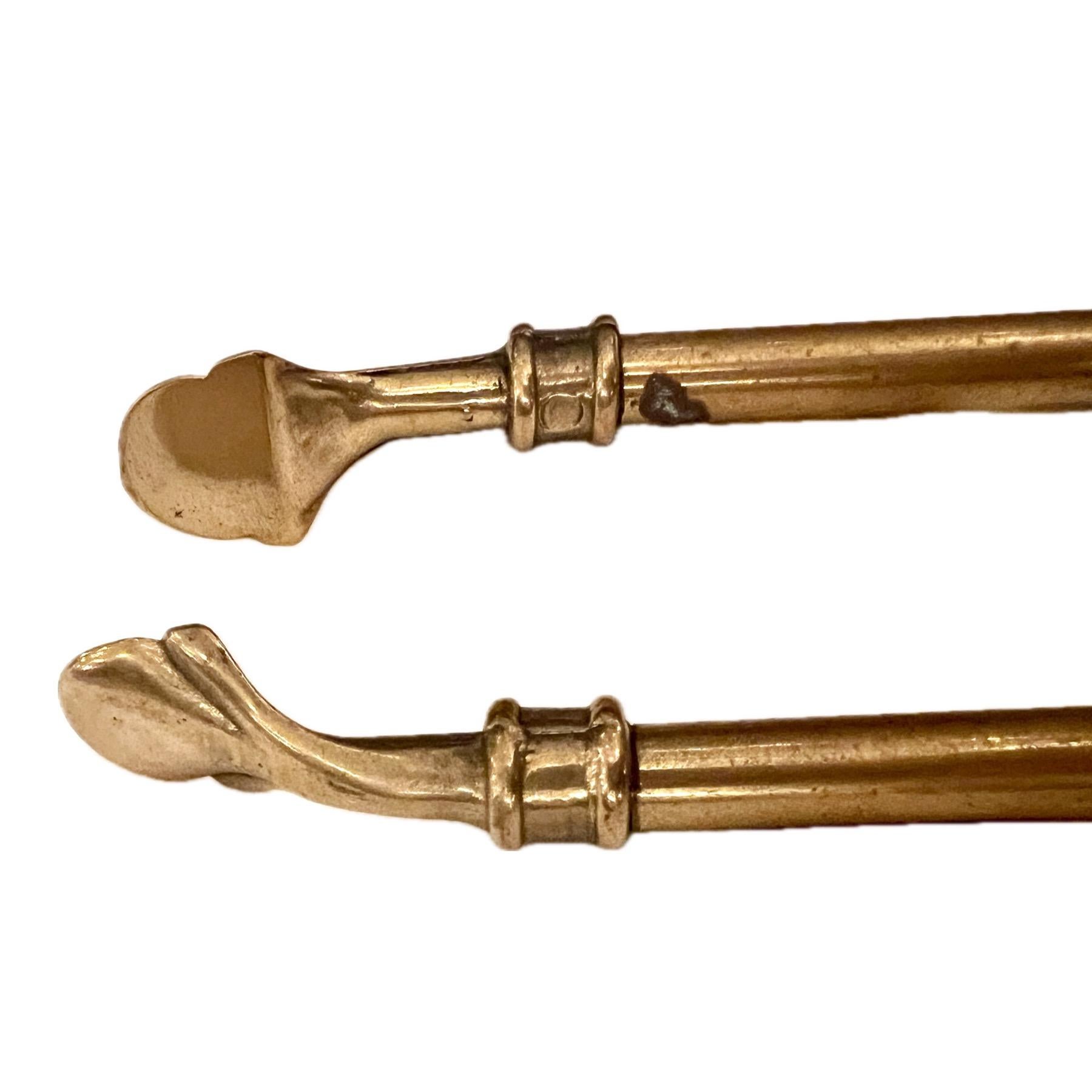 19th Century Set of 3 Antique English Brass Fire Tools, Circa 1890's. For Sale