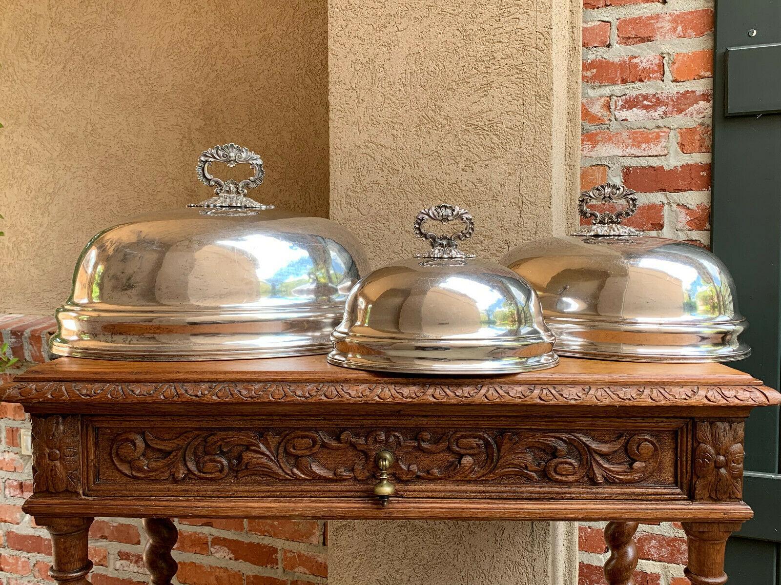 ~ Direct from England
Very rare set of three antique English silver plate turkey/meat/food domes!!

We diligently search all year for these, sourcing all our French and British shippers and the results are usually just a few (and never a set like