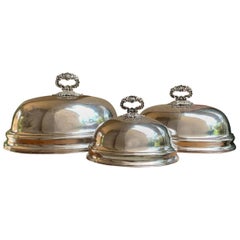 Set of 3 Antique English Silver Plate Turkey Meat Dome Food Cover Table Decor