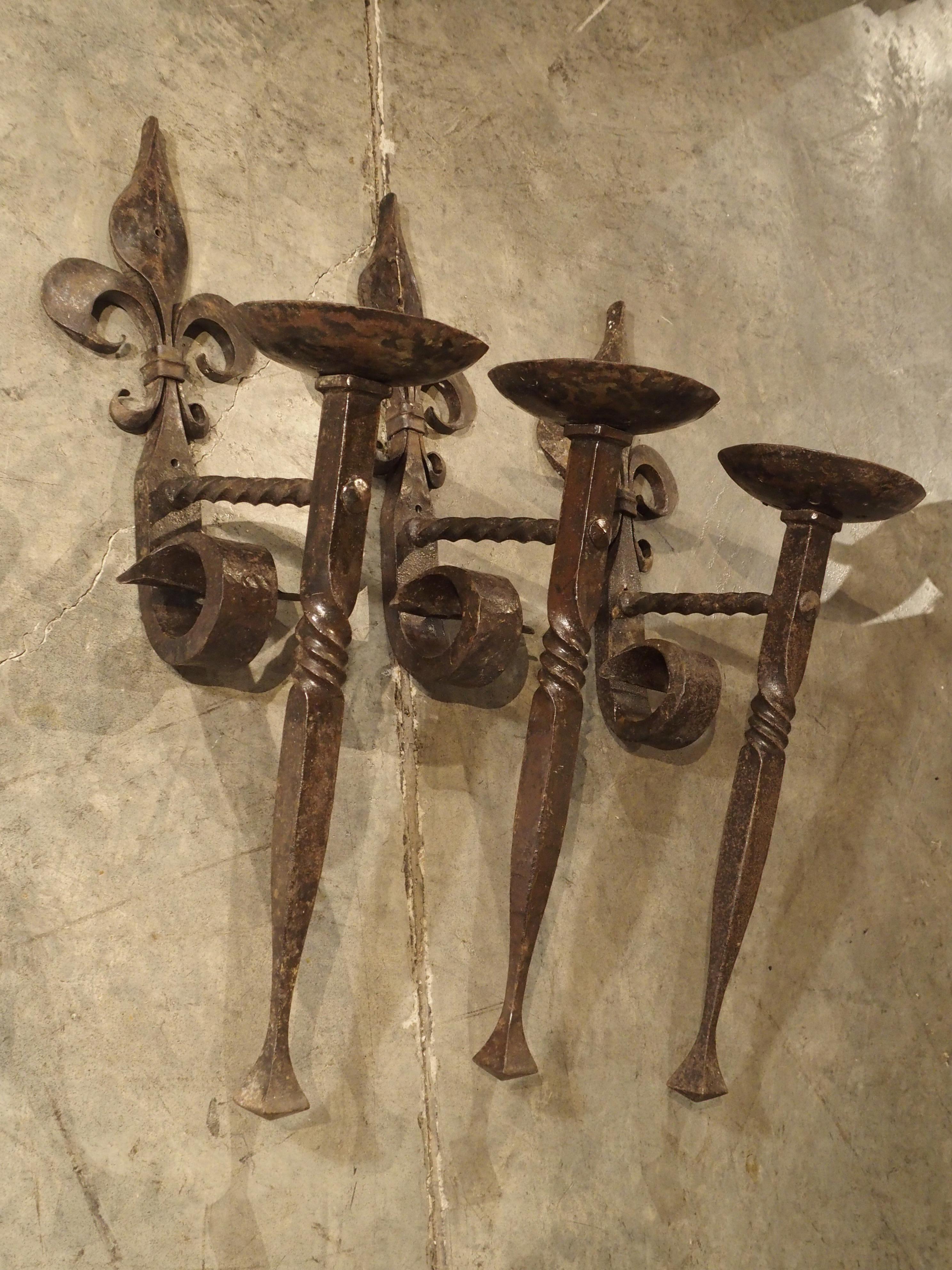 Set of 3 Antique Forged Iron Sconces from France, circa 1900 6