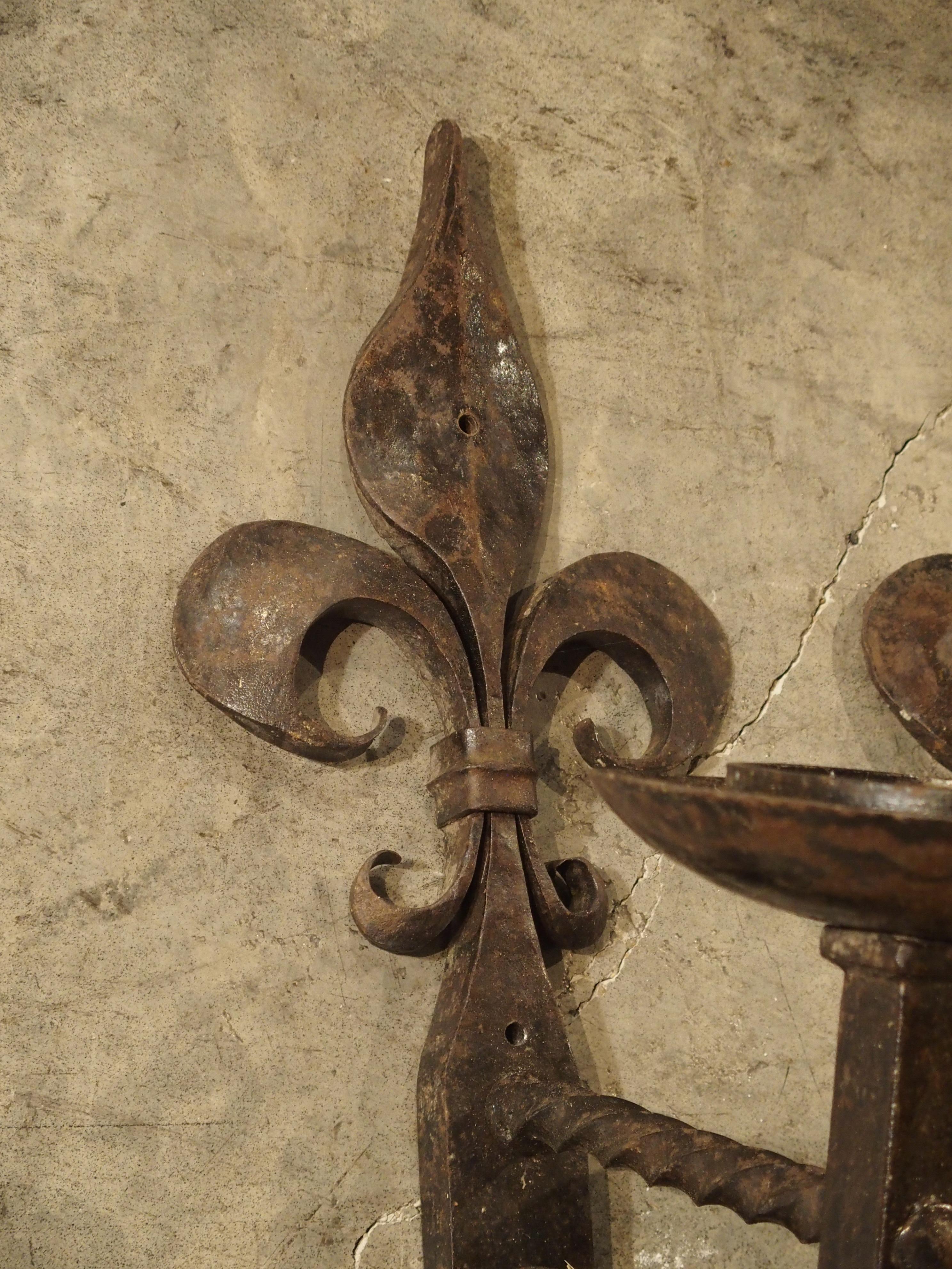 Set of 3 Antique Forged Iron Sconces from France, circa 1900 7