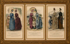 Set of 3 Antique French Fashion Plates, Paris Ladies & Children, c.1880