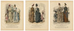 Set of 3 Antique French Fashion Plates, Paris Ladies & Children, c.1880