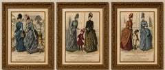 Set of 3 Antique French Fashion Plates, Paris Ladies & Children Scenes, c.1880