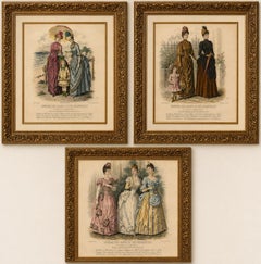 Set of 3 Antique French Fashion Plates, Paris Ladies, Lace & Velvet, c.1880