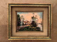 Set of 3 Antique French Limoges Framed Enameled Porcelain Plaques, Circa 1900's.