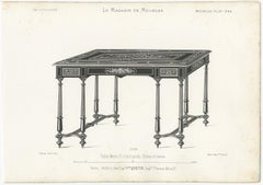 Set aus 3 antiken Möbeldrucken verschiedener Tische von Quetin, um 1860