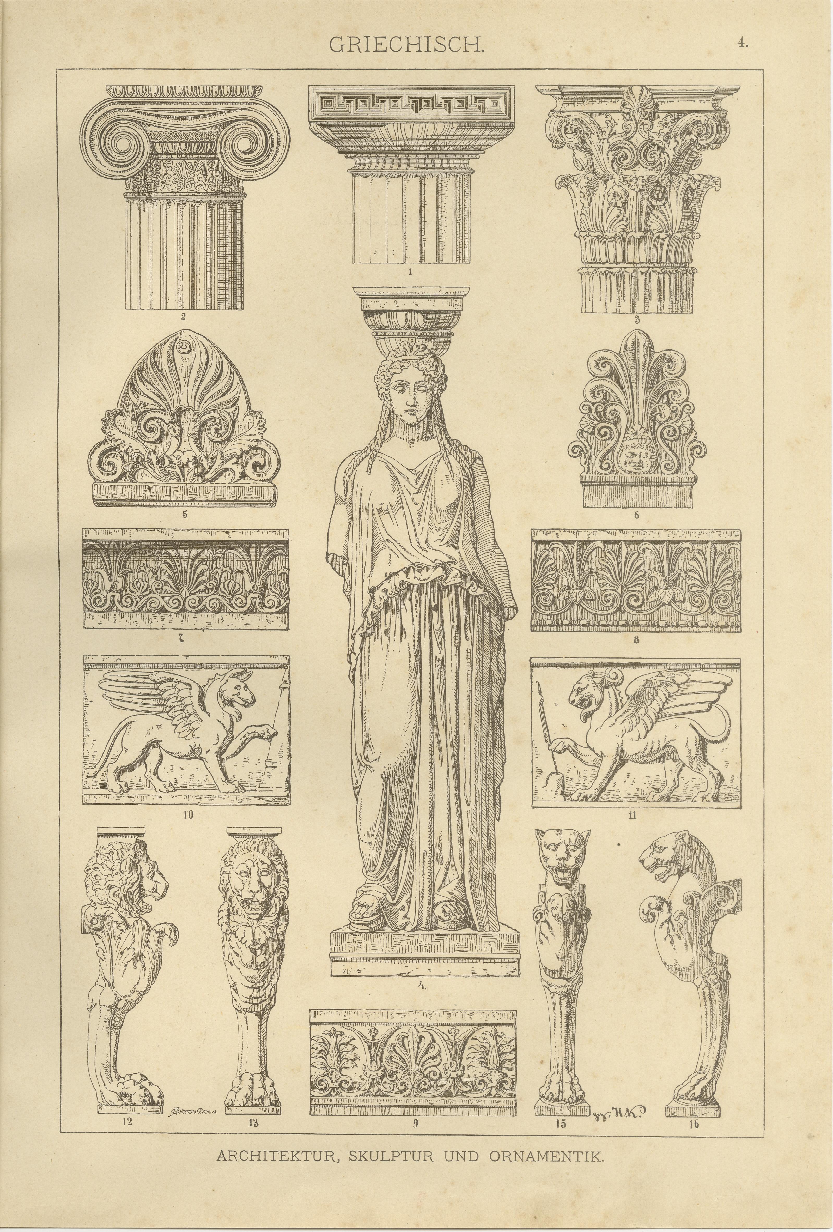 Ensemble de 3 estampes d'architecture et d'ornement grecques anciennes de 1887, néoclassiques

Cet ensemble exceptionnel de trois gravures anciennes offre un regard détaillé et inspirant sur la richesse de l'architecture, de la sculpture et de l'art
