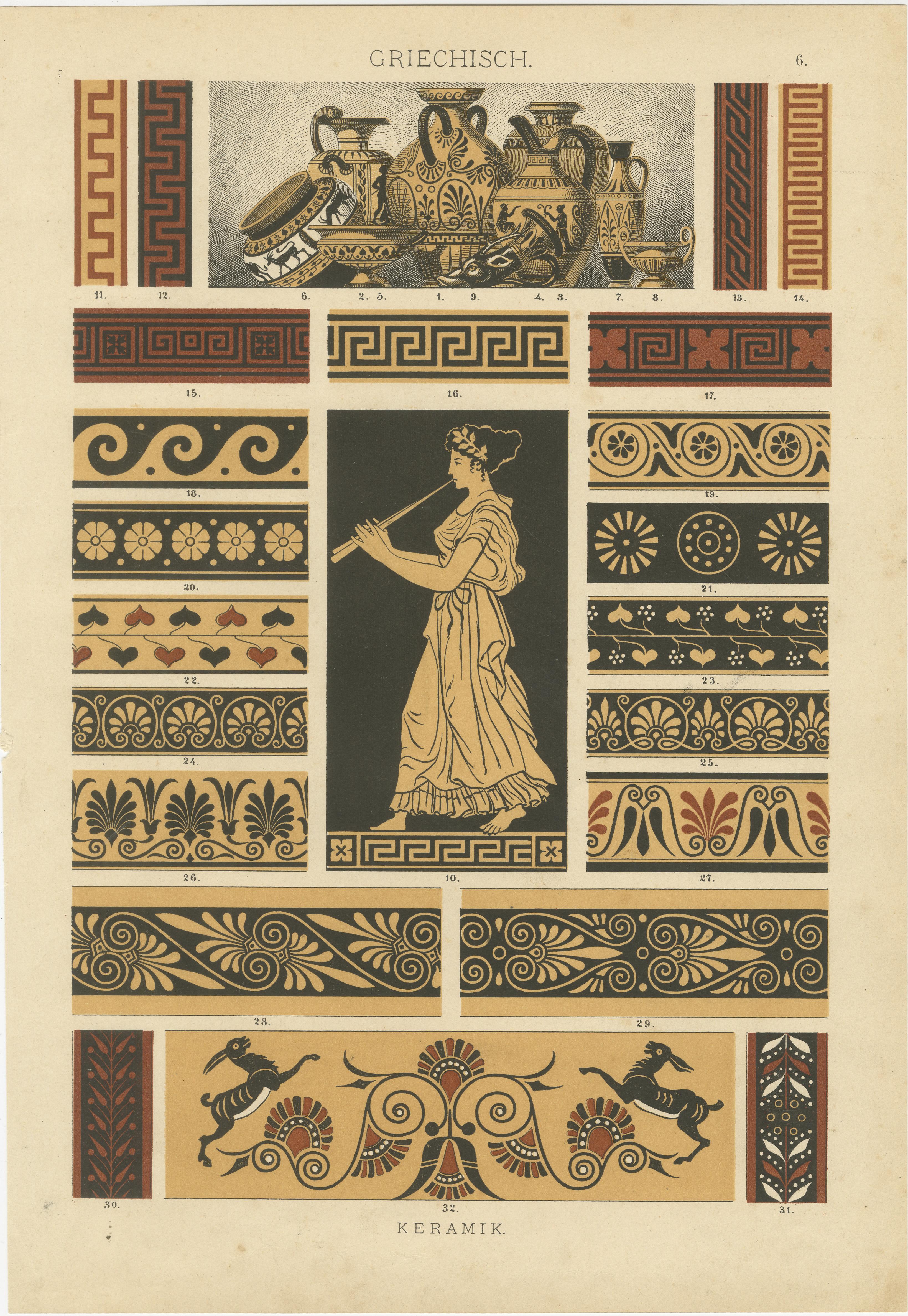 Fin du XIXe siècle Ensemble de 3 estampes d'architecture et d'ornement grecques anciennes de 1887, néoclassiques en vente
