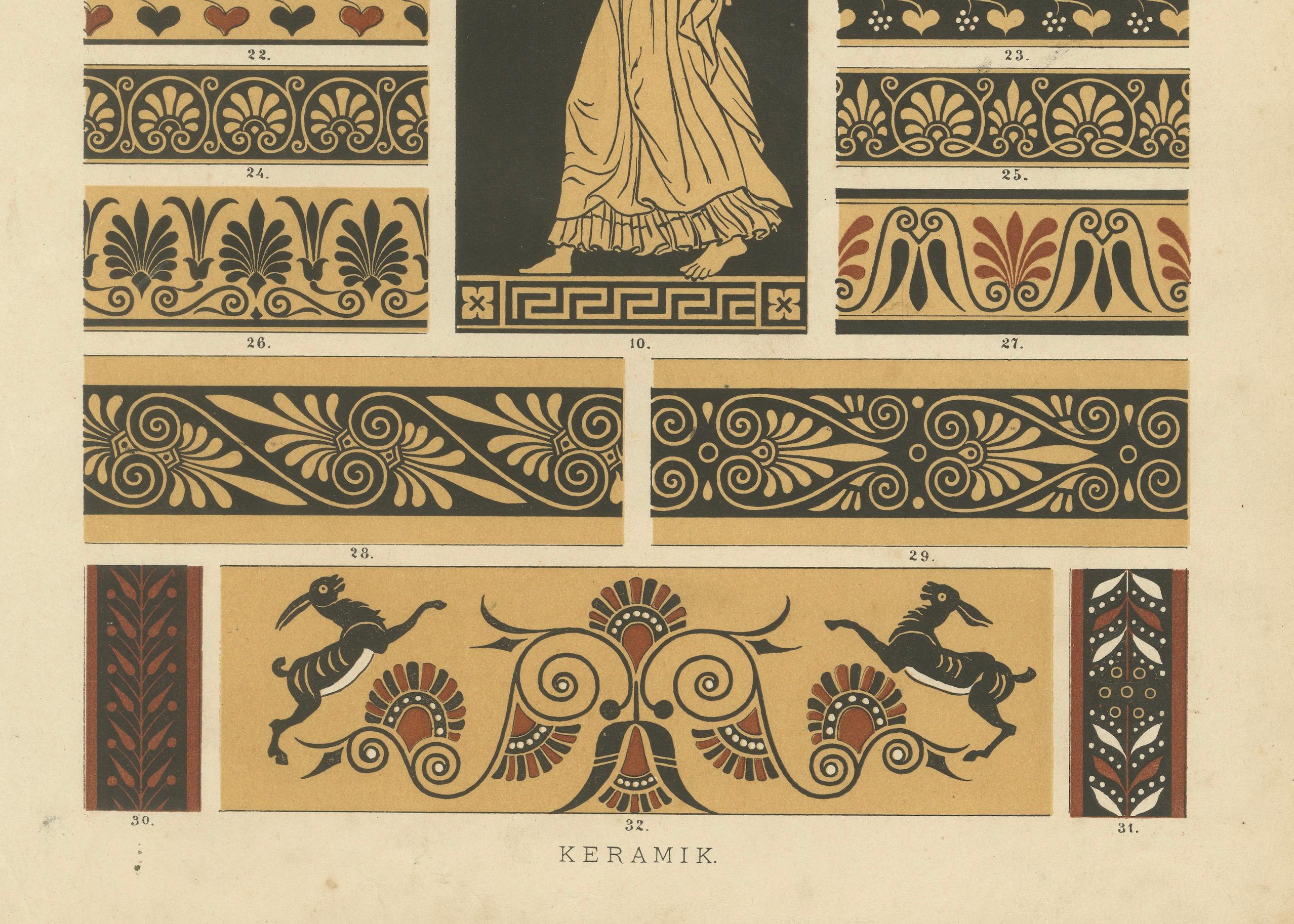 Papier Ensemble de 3 estampes d'architecture et d'ornement grecques anciennes de 1887, néoclassiques en vente