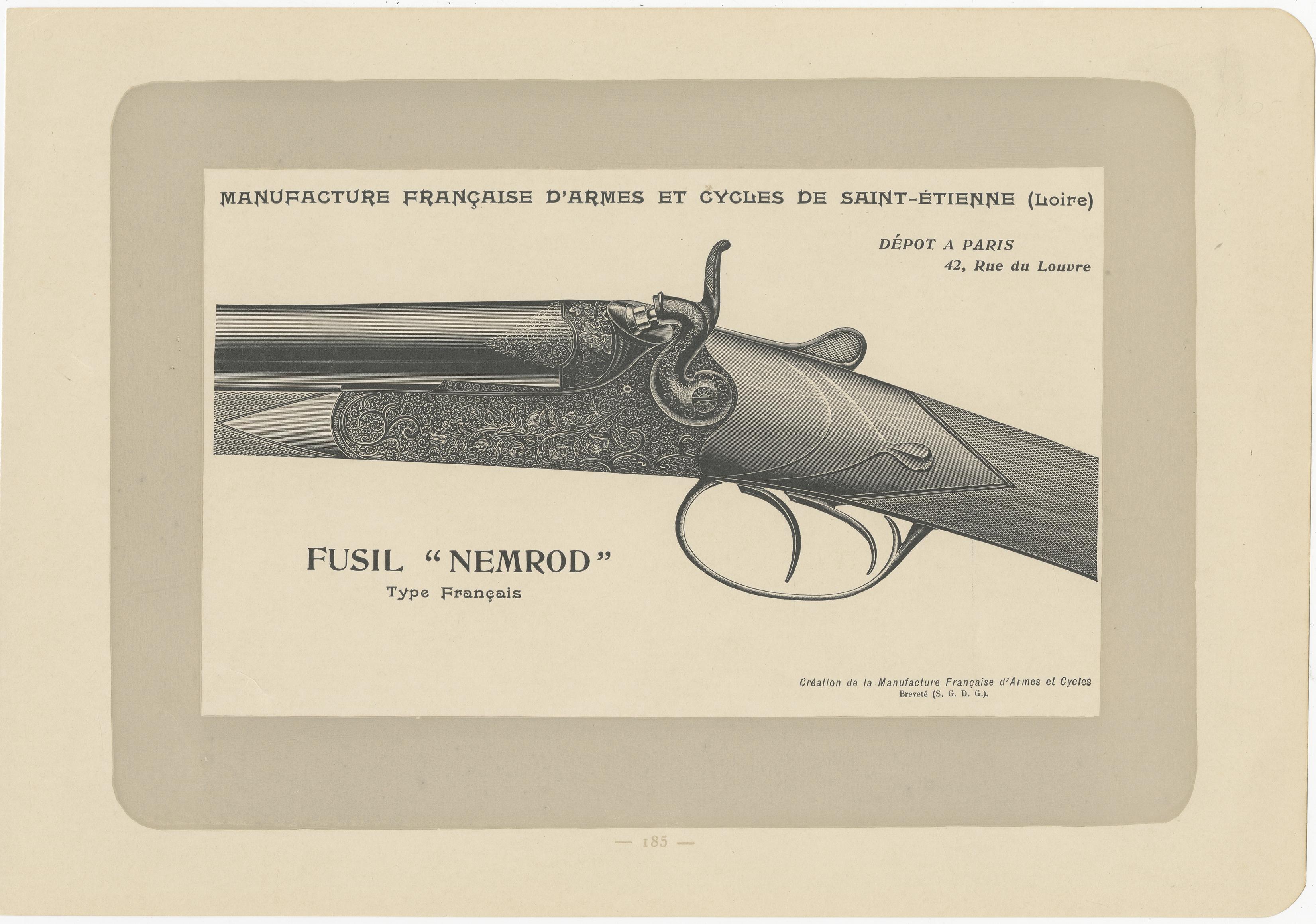 20th Century Set of 3 Antique Gun Prints by Mahler '1907' For Sale