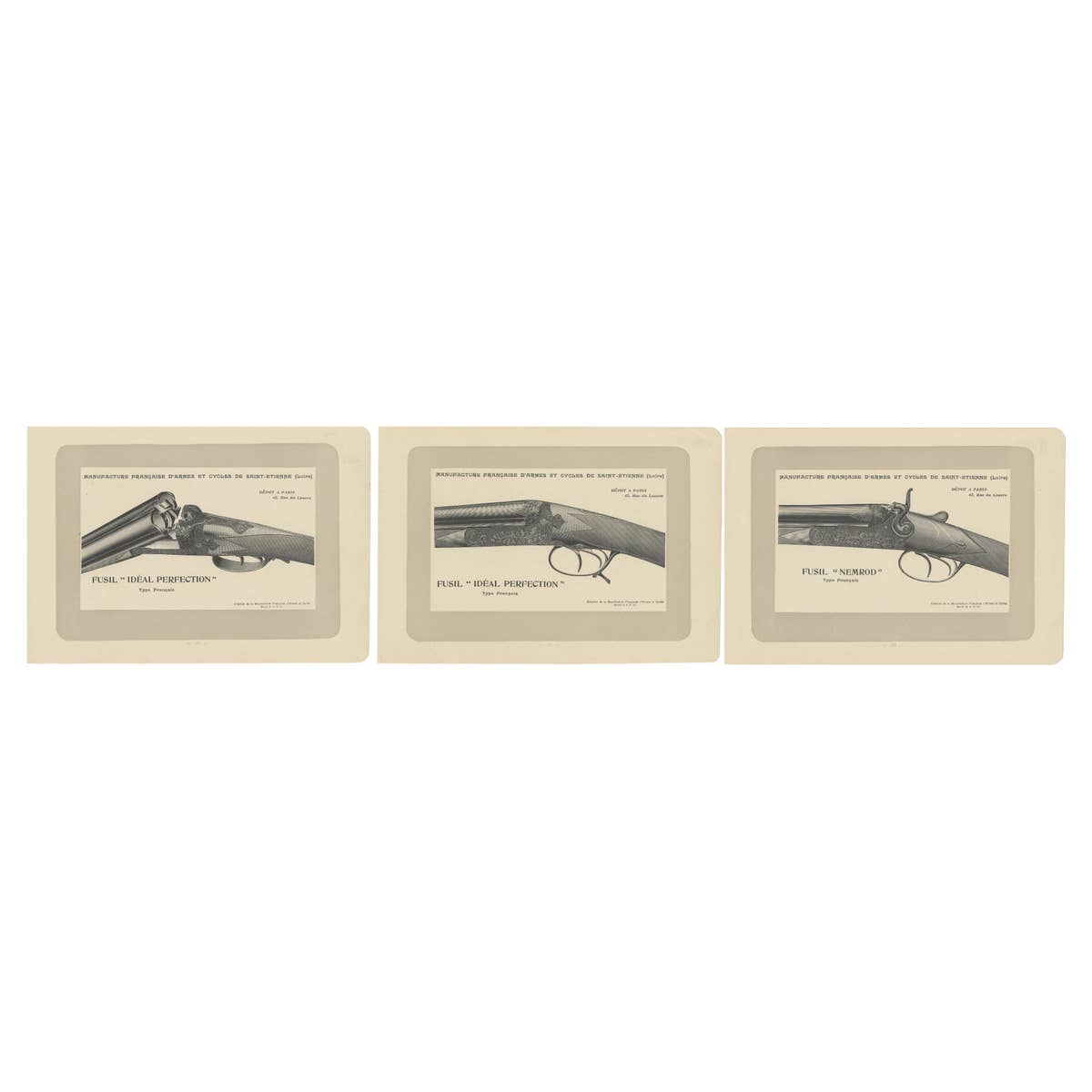 Set of 3 Antique Gun Prints by Mahler '1907'