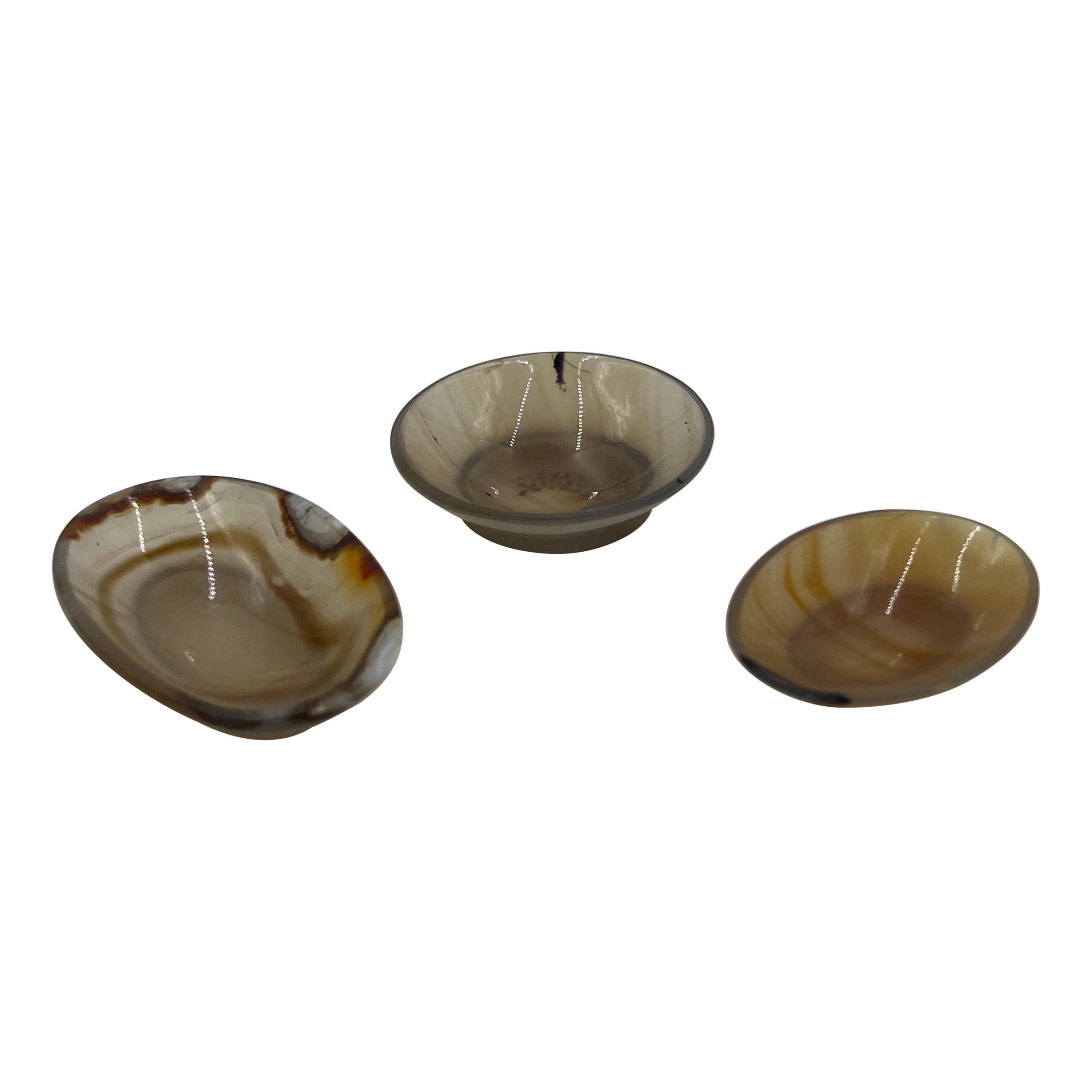 Set of 3 Antique Hand Carved Russian Agate Open Salt Dishes For Sale