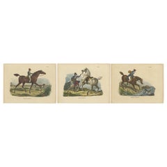 Set of 3 Antique Hand Colored Prints of English Horses