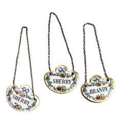 Set of 3 Antique Hand Painted Bone China Liquor Bottle Tags by Coalport England