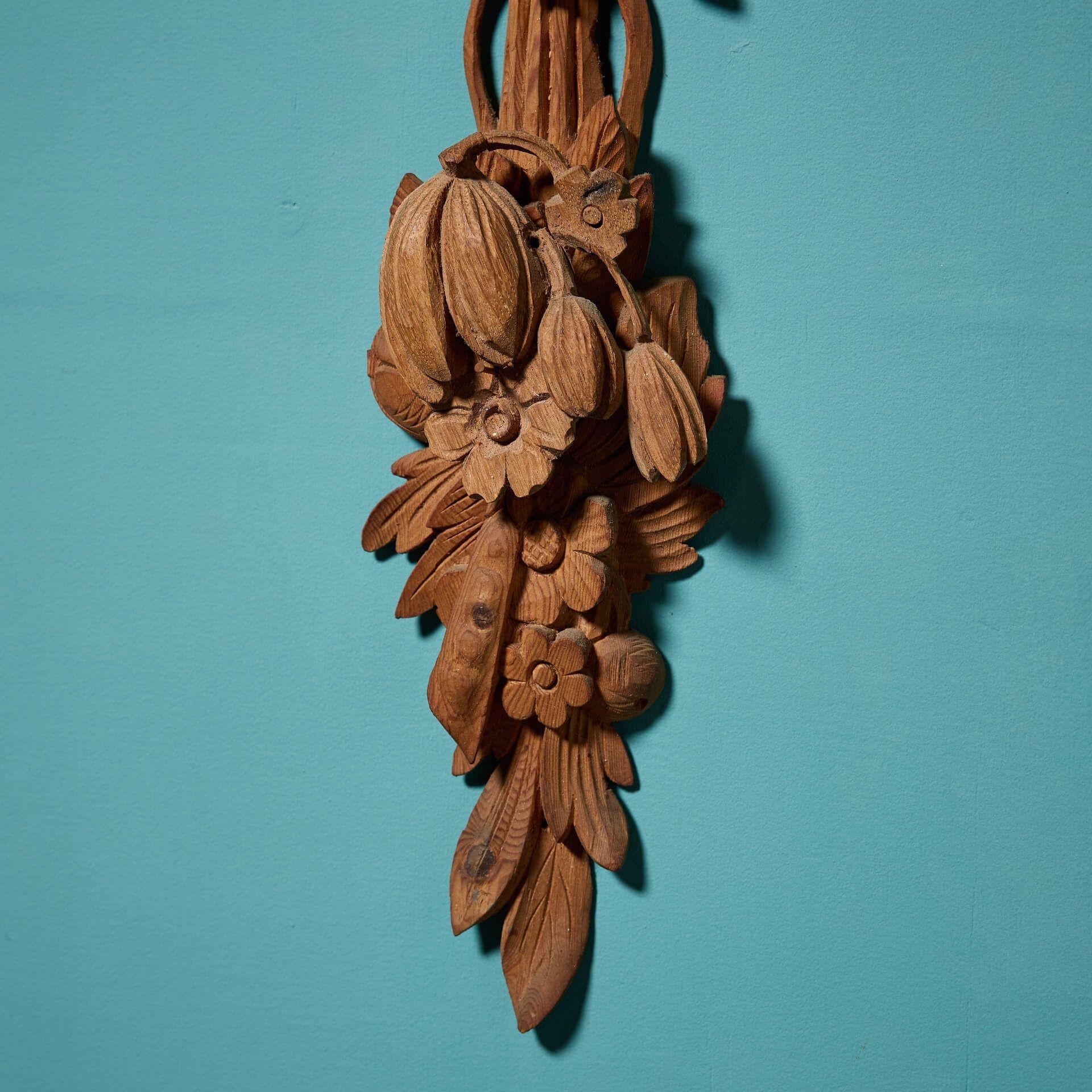 19th Century Set of 3 Antique Handcarved Floral Architectural Elements For Sale