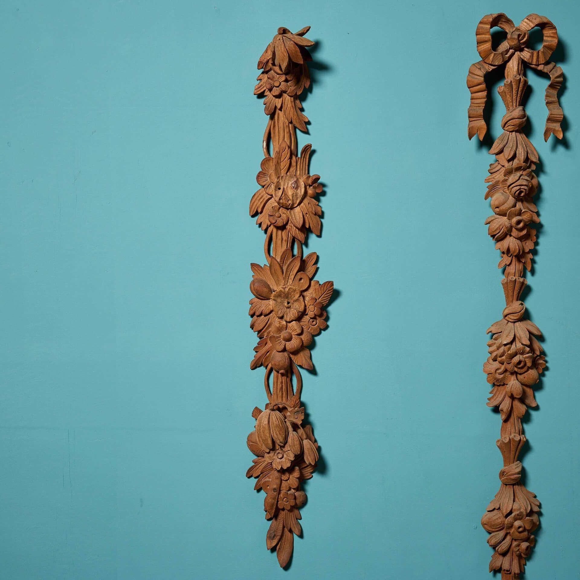 Wood Set of 3 Antique Handcarved Floral Architectural Elements For Sale