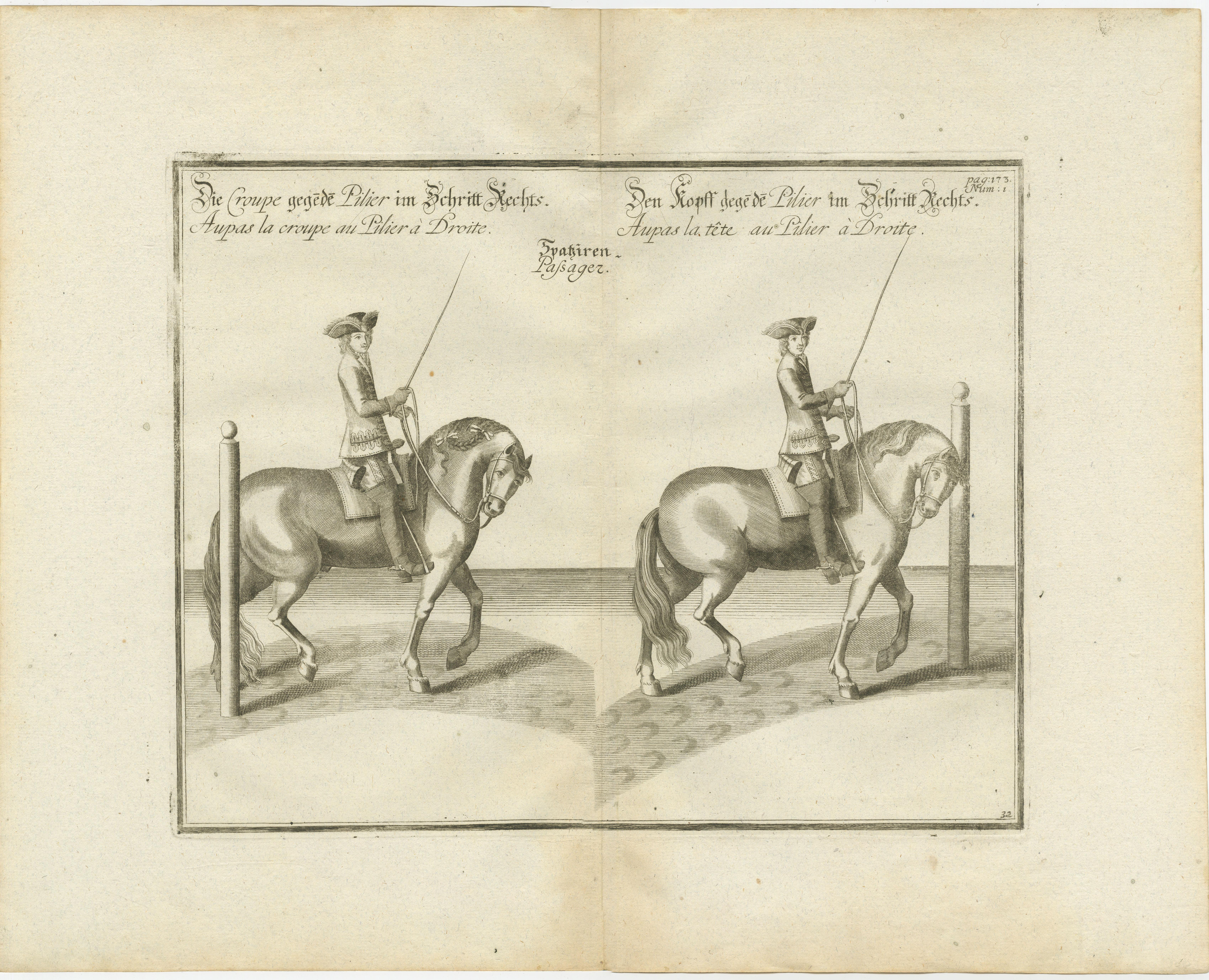 Set of 3 Antique Horse Riding Prints In Good Condition For Sale In Langweer, NL