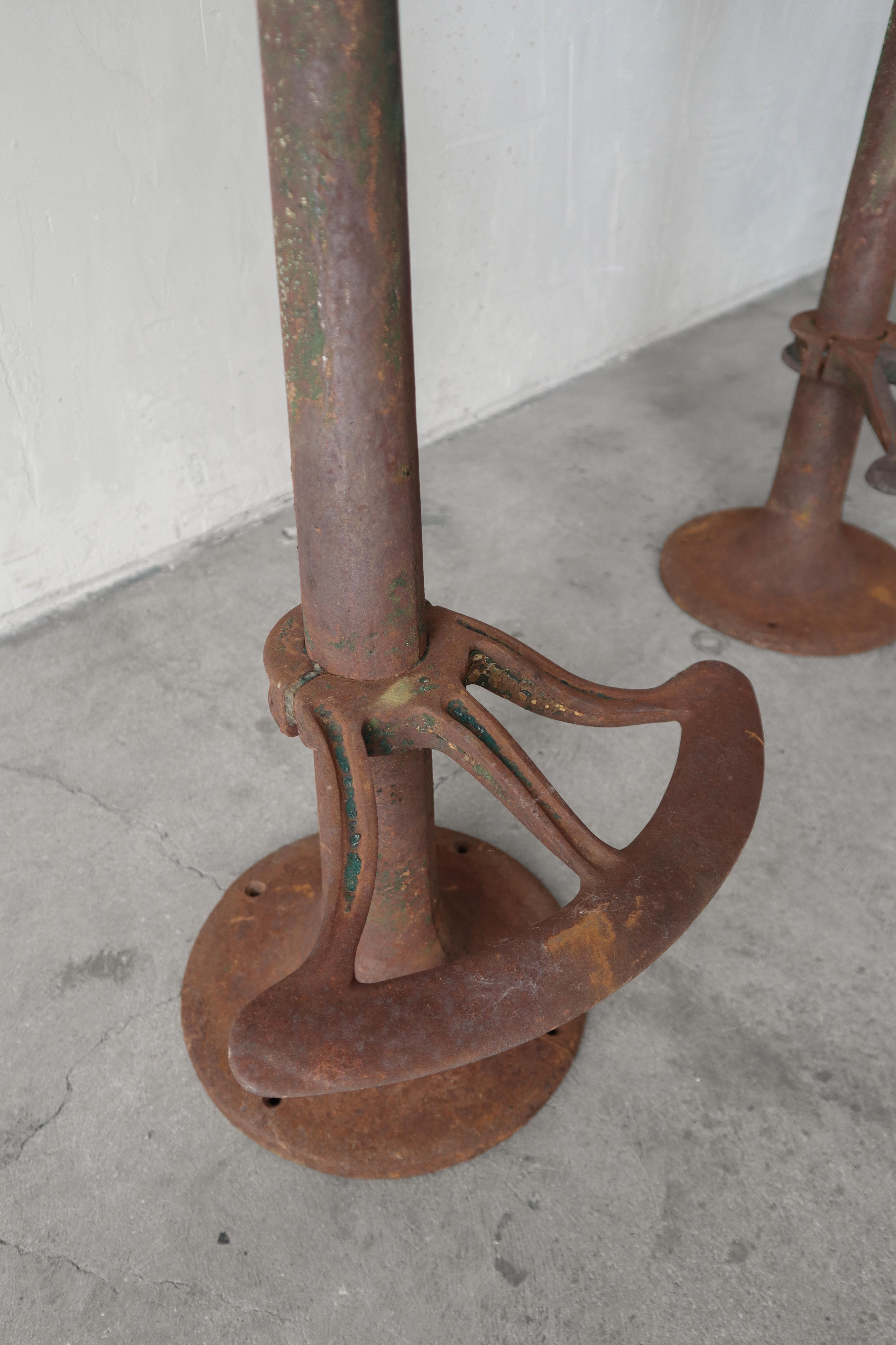 Set of 3 Antique Industrial Swivel Barstools For Sale 2