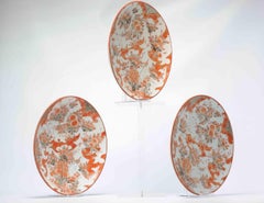 Set of 3 Antique Japanese Kutani Plates with Flowers and Birds, 19th Century