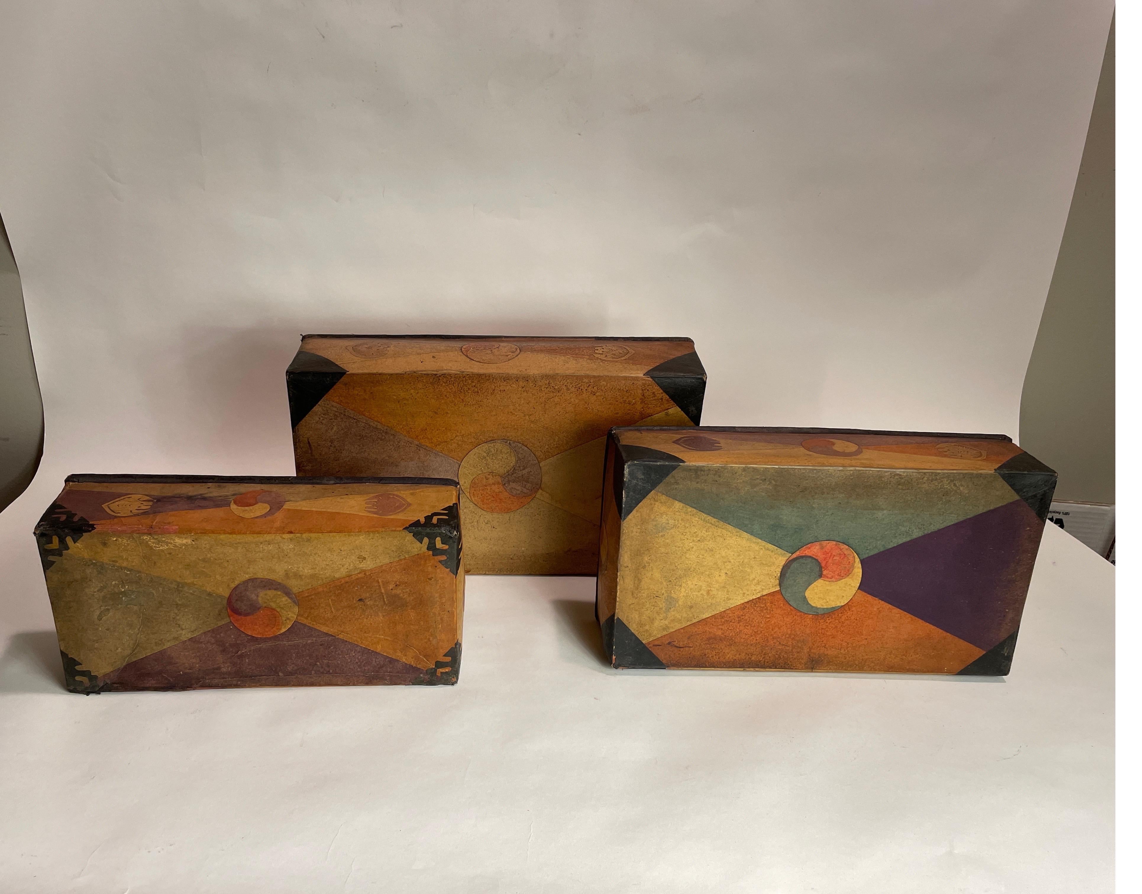 Set of 3 Antique Korean Papier Mâché Sewing Boxes For Sale 5