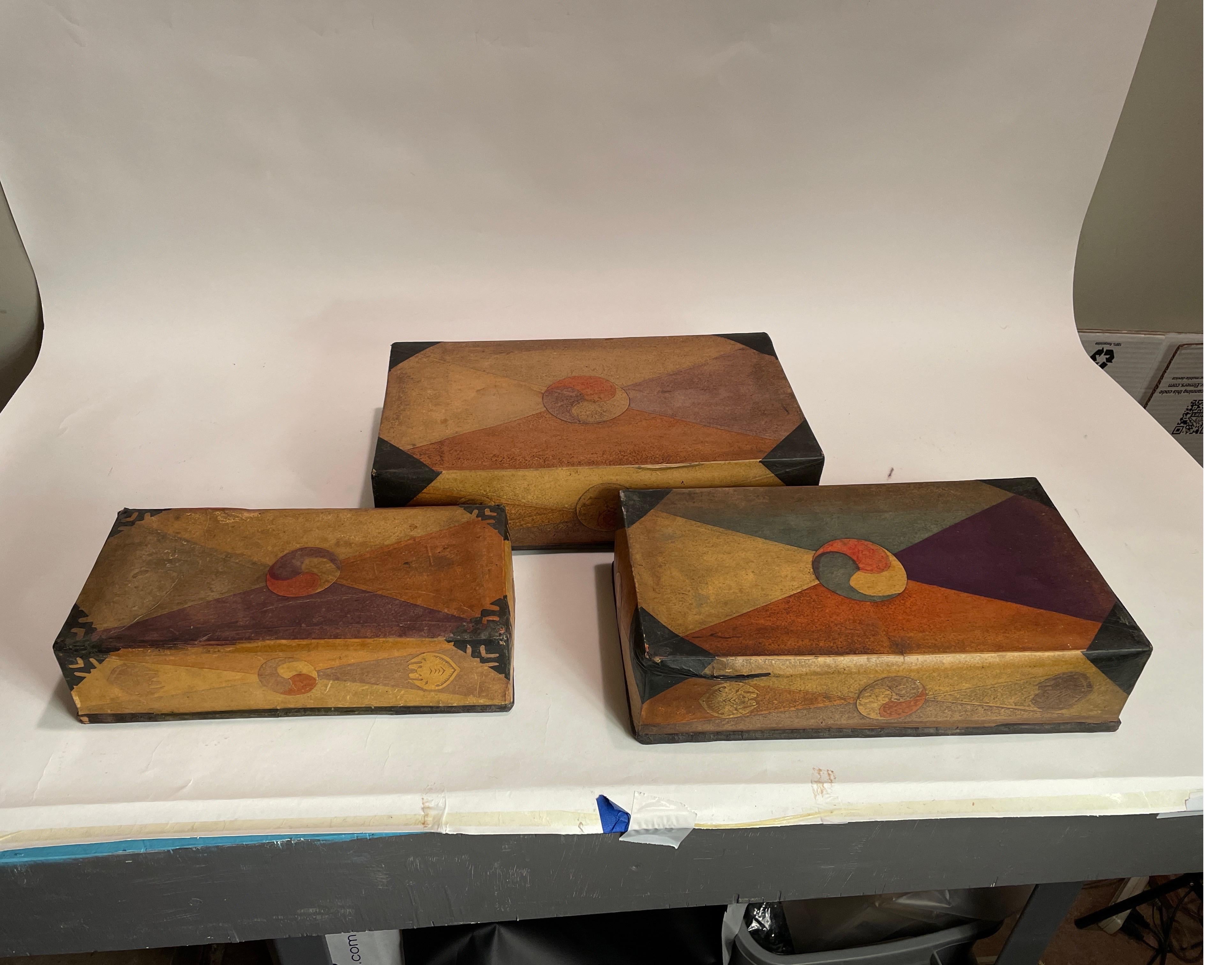 19th Century Set of 3 Antique Korean Papier Mâché Sewing Boxes For Sale