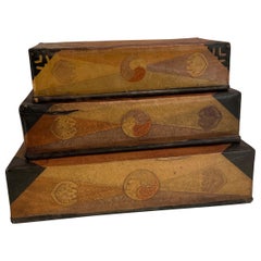 Set di 3 antiche scatole da cucito coreane in cartapesta
