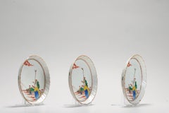 Juego de 3 Platos Antiguos de Porcelana Japonesa del Periodo Kutani Edo, Japón, S. XVIII/XIX