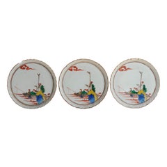 Juego de 3 Platos Antiguos de Porcelana Japonesa del Periodo Kutani Edo, Japón, S. XVIII/XIX