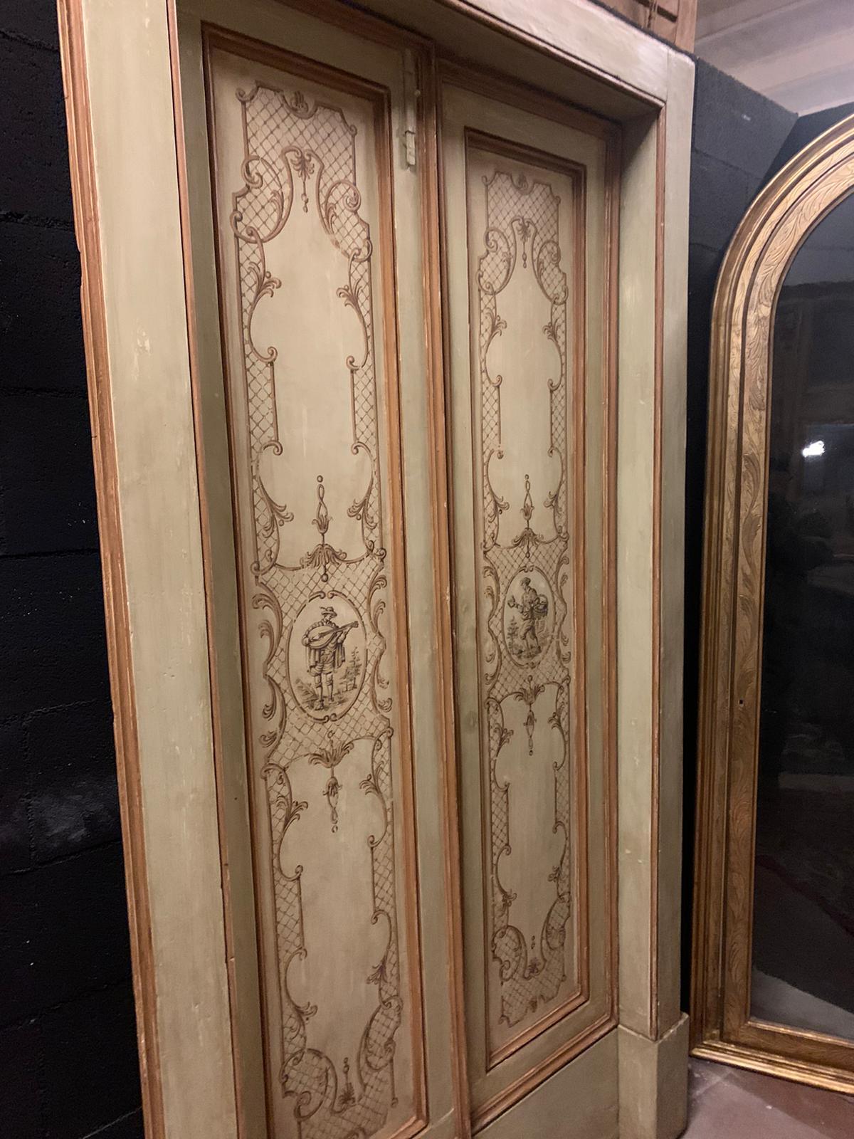 Set of 3 Antique Painted Double Doors with Original Frame, 18th Century Italy In Good Condition For Sale In Cuneo, Italy (CN)
