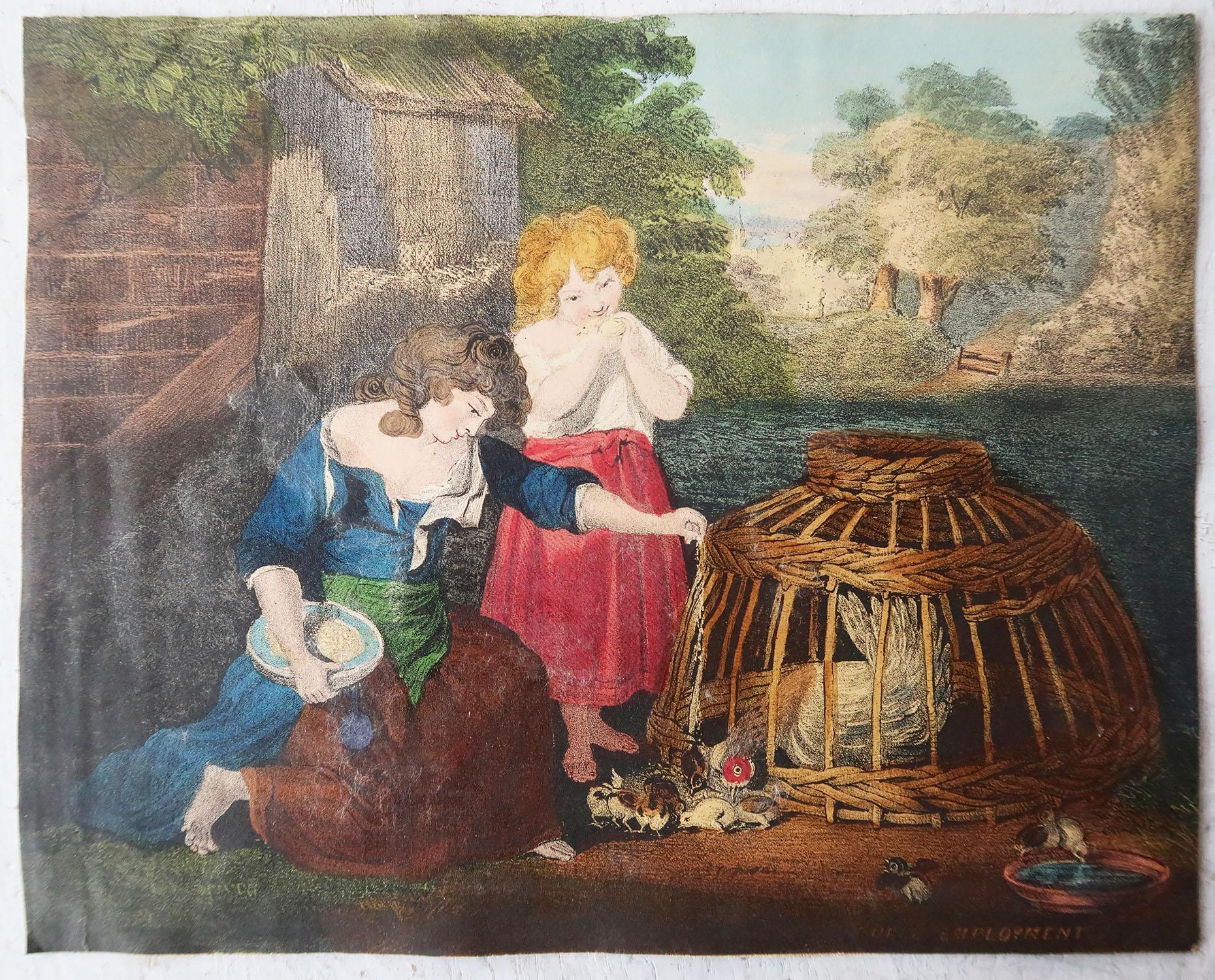 Set von 3 antiken Drucken von Kindern / rustikalen Szenen, englisch, um 1850 (Viktorianisch) im Angebot
