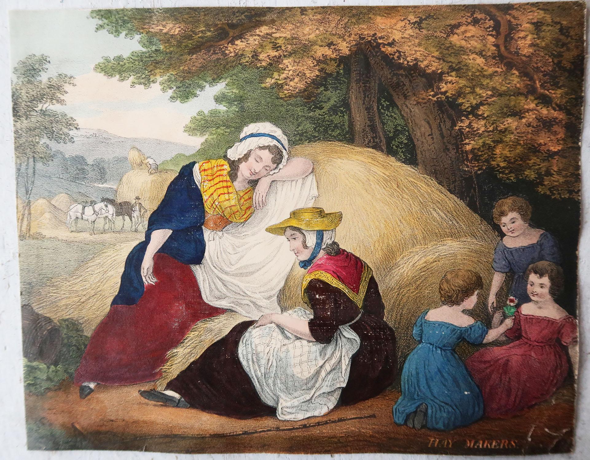 Set von 3 antiken Drucken von Kindern / rustikalen Szenen, englisch, um 1850 (Englisch) im Angebot