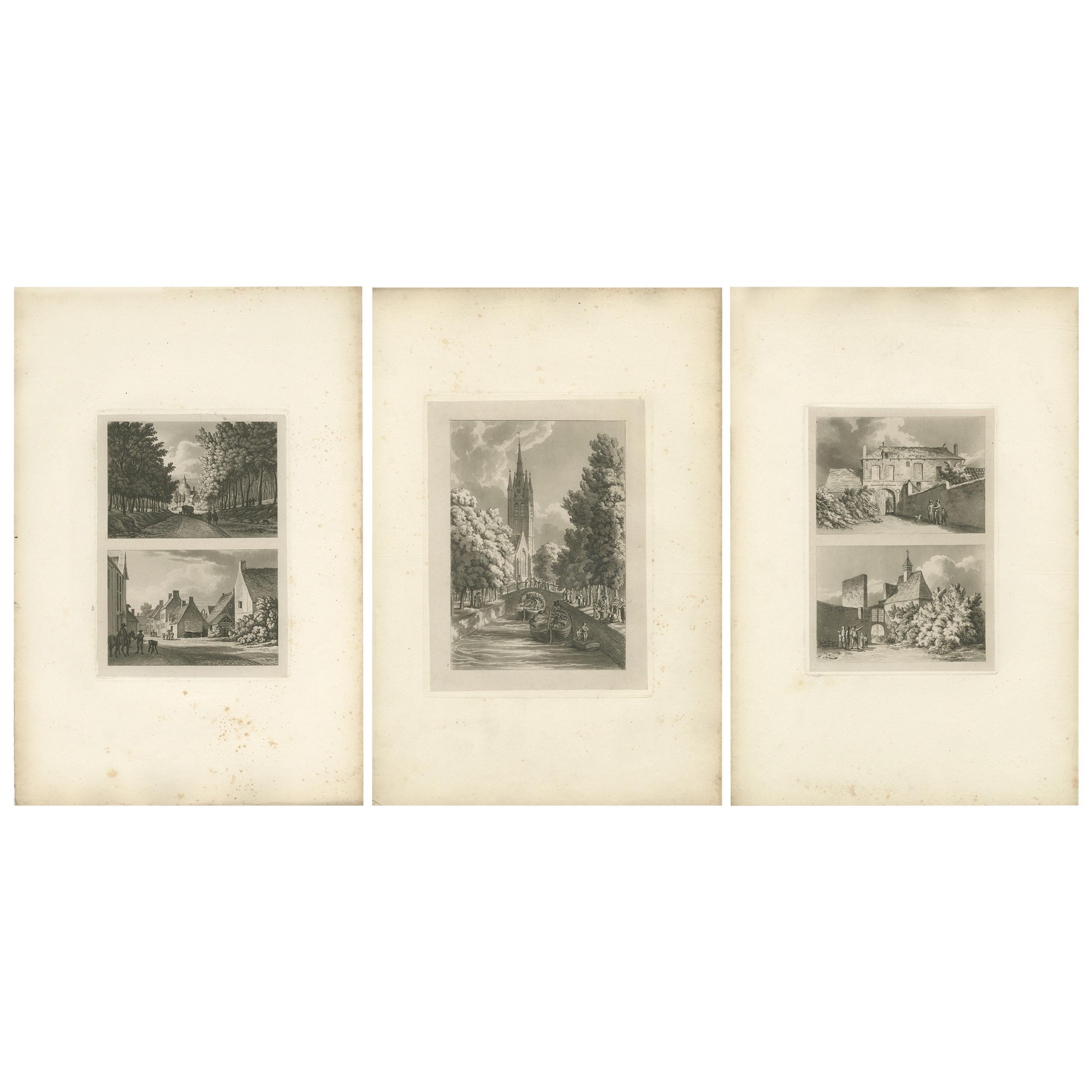 Ensemble de 3 estampes anciennes des Flandres et de la Hollande (vers 1820)