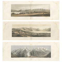 Set of 3 Antique Prints of Geneva, the Mont Blanc and Vevey by Morel, circa 1850
