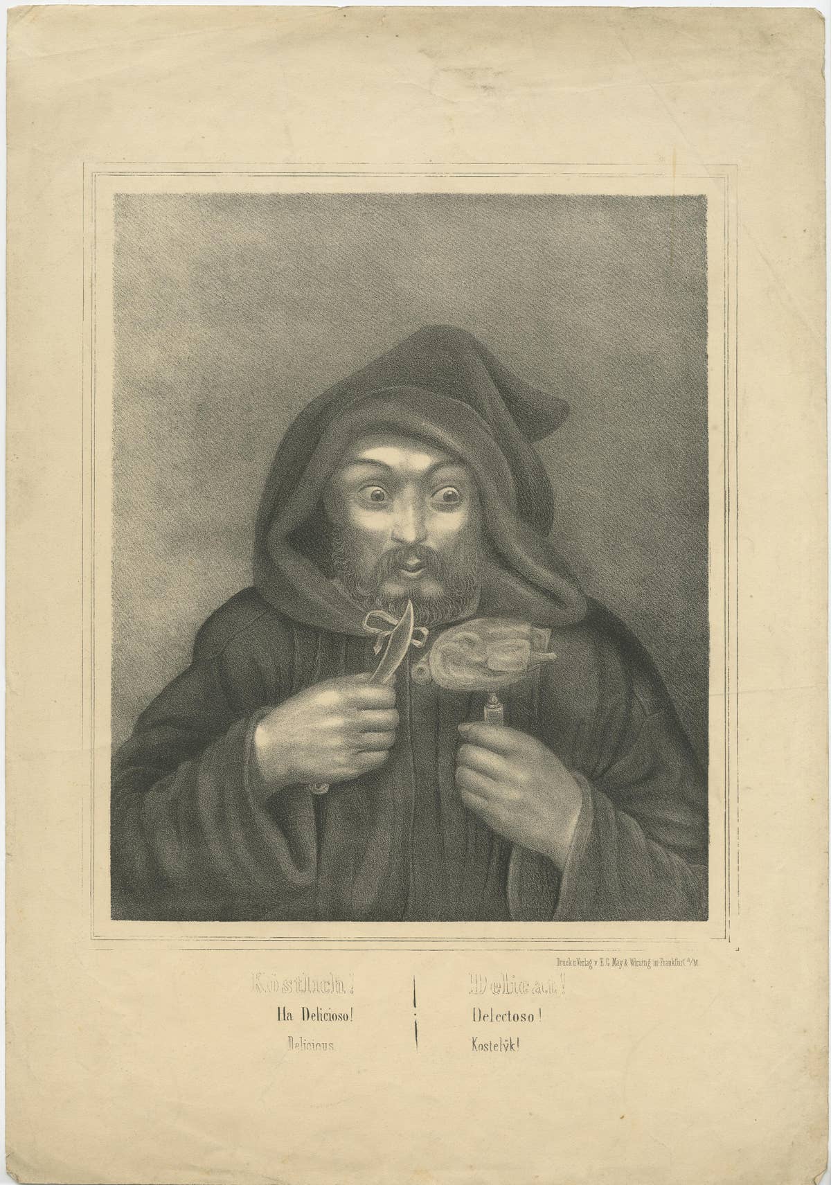 Set of 3 Antique Prints of Monks committing Sins by May & Wirsing, 'c.1850'