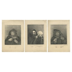 Set of 3 Antique Prints of Monks committing Sins by May & Wirsing, 'c.1850'