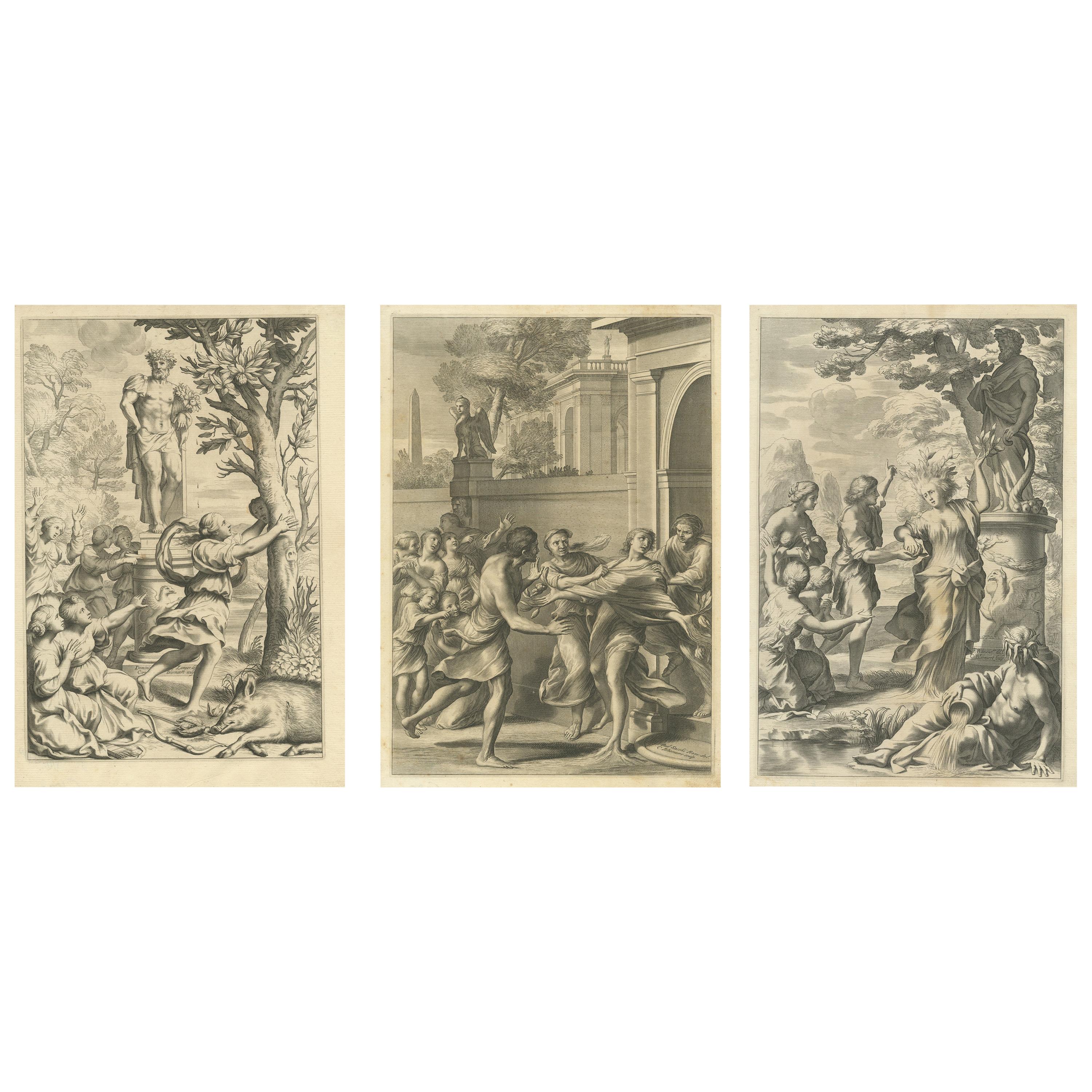 Set of 3 Antique Prints of Mythological Scenes on Lemon Varieties by Ferrari