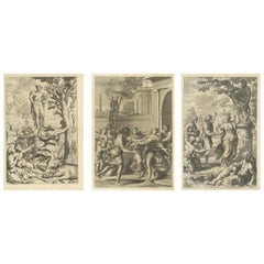 Ensemble de 3 estampes anciennes de scènes mythologiques sur variétés de citrons par Ferrari