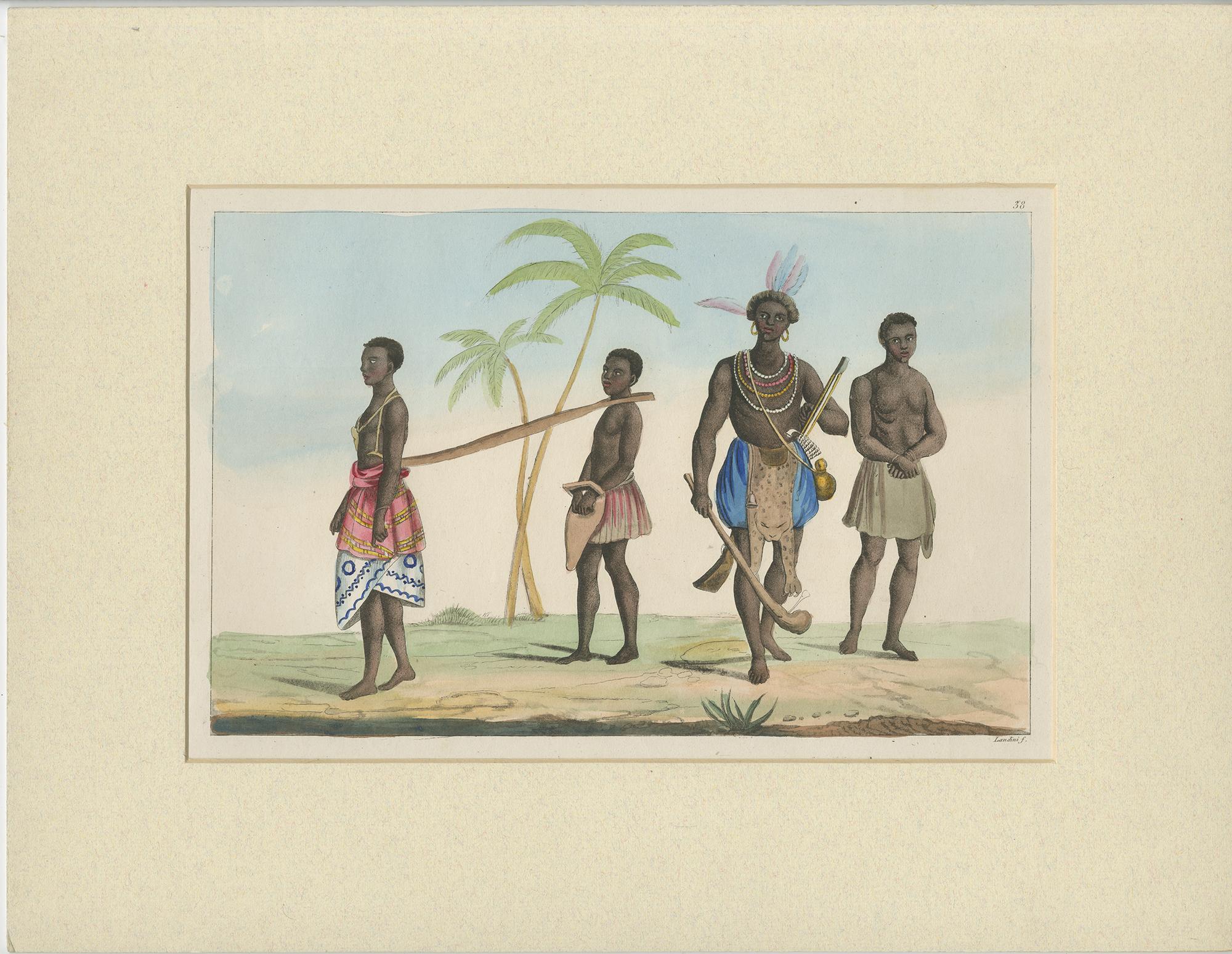 Set of 3 Antique Prints of Natives of Africa by Ferrario, 1819 In Good Condition For Sale In Langweer, NL