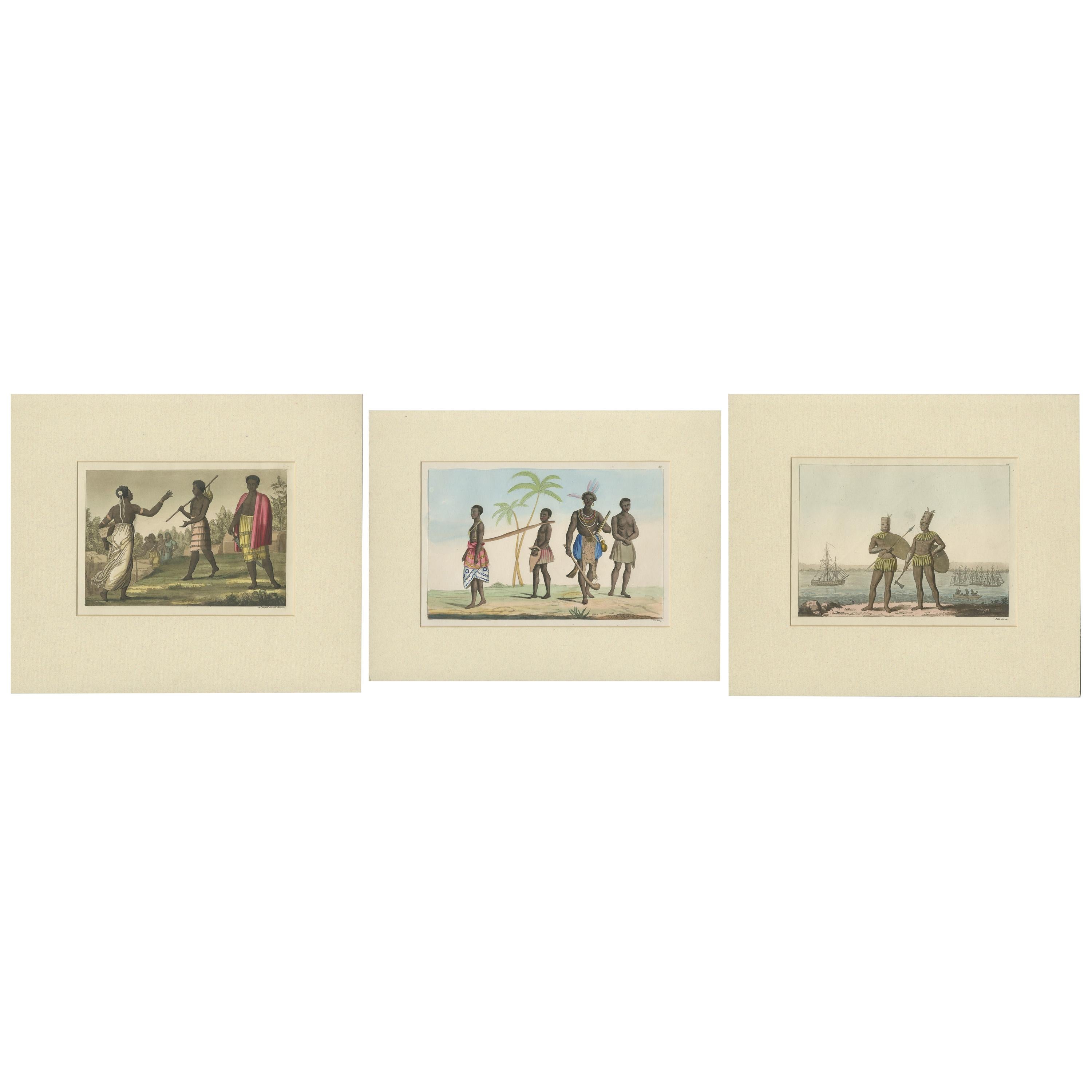 Set of 3 Antique Prints of Natives of Africa by Ferrario, 1819 For Sale