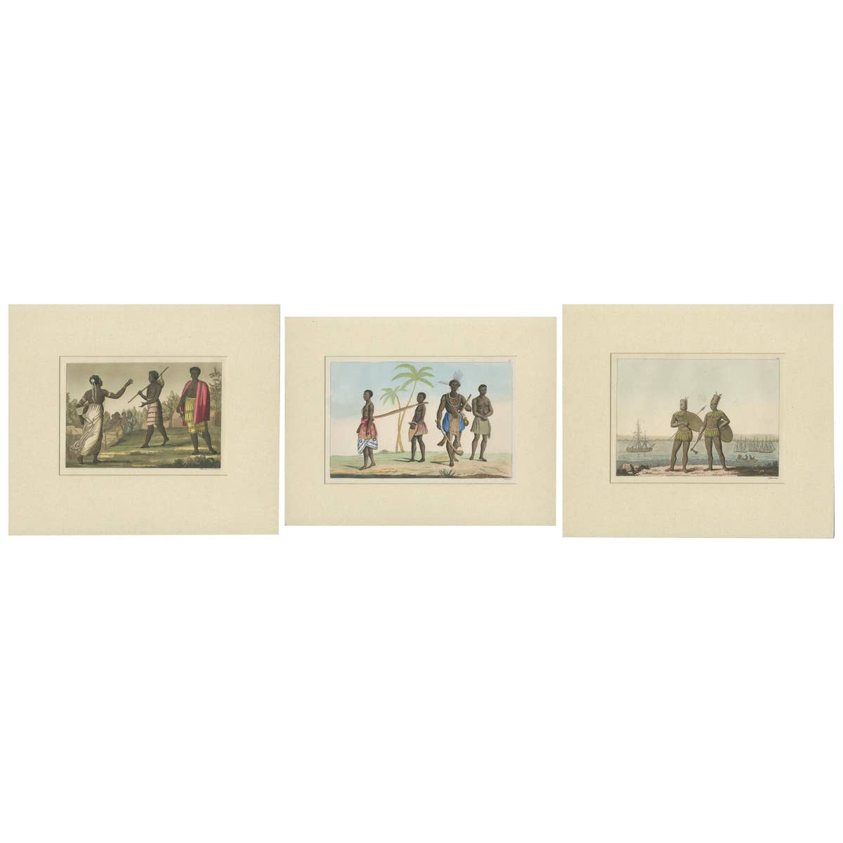 Set of 3 Antique Prints of Natives of Africa by Ferrario, 1819