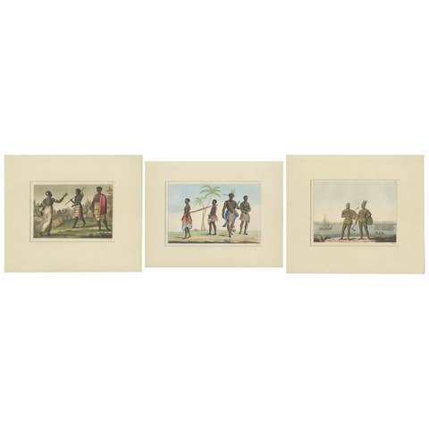 Set of 3 Antique Prints of Natives of Africa by Ferrario, 1819
