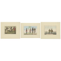 Set of 3 Antique Prints of Natives of Africa by Ferrario, 1819
