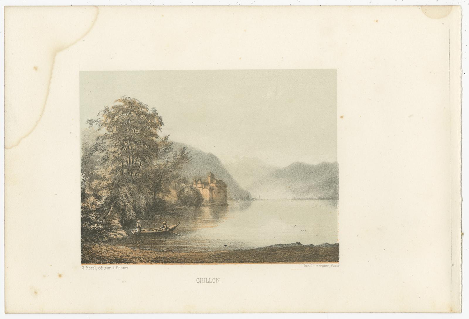 Set of three views of Switzerland, Chillon region. These prints originate from 'Souvenirs de la Suisse'. Published by S. Morel, circa 1850.