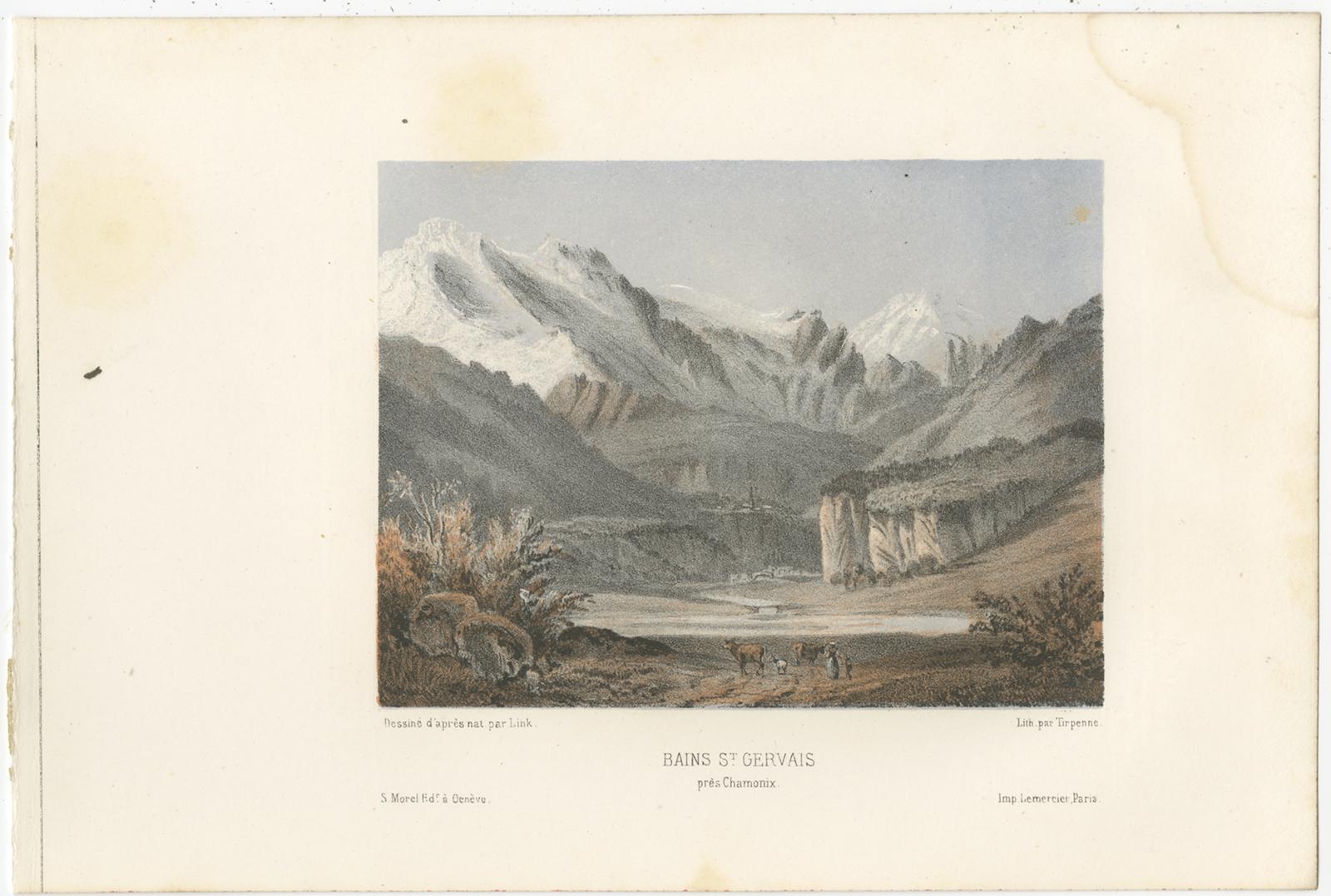 Set of 3 Antique Prints of Switzerland, Valais, by Morel, circa 1850 In Fair Condition For Sale In Langweer, NL
