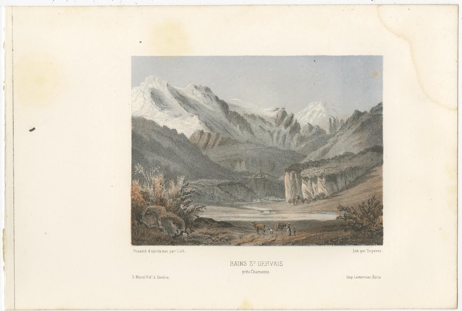 Set von 3 antiken Drucken der Schweiz, Valais, von Morel, um 1850 im Zustand „Relativ gut“ im Angebot in Langweer, NL