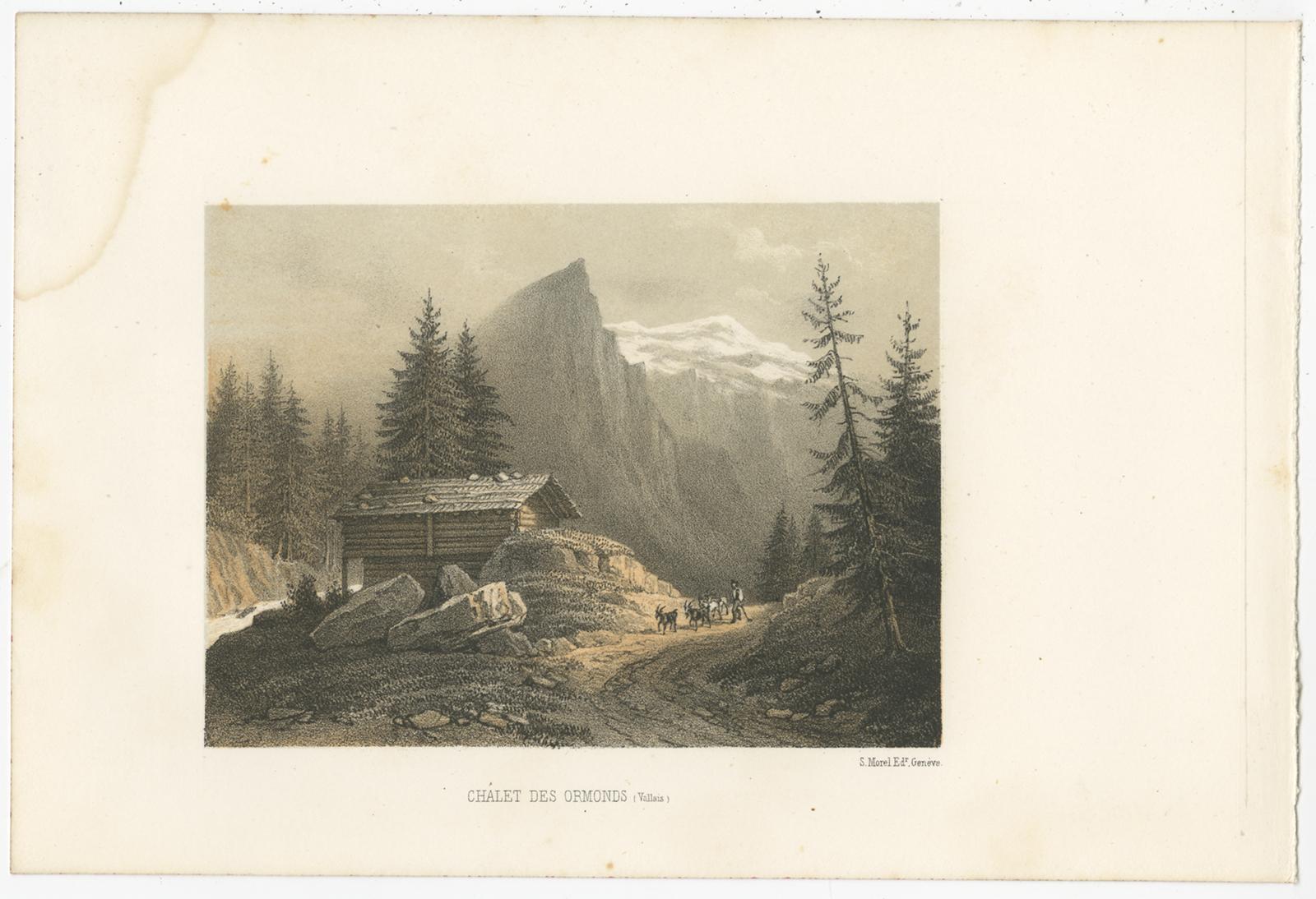 19th Century Set of 3 Antique Prints of Switzerland, Valais, by Morel, circa 1850 For Sale